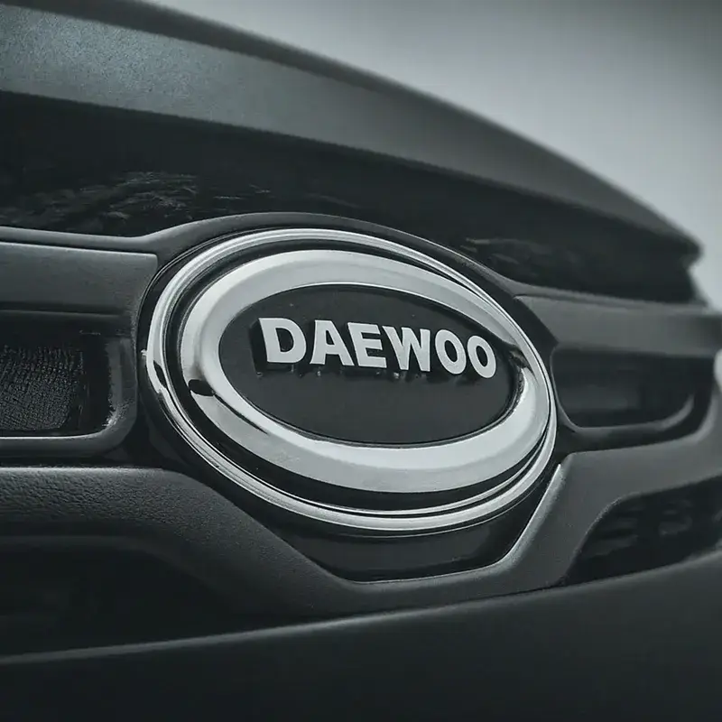 Front grille featuring Daewoo logo on a dark-colored car
