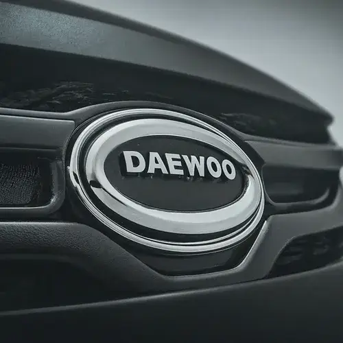 Front grille featuring Daewoo logo on a dark-colored car